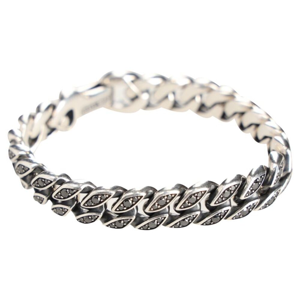 David Yurman Curb Chain Bracelet with Black Diamonds in Silver Metal